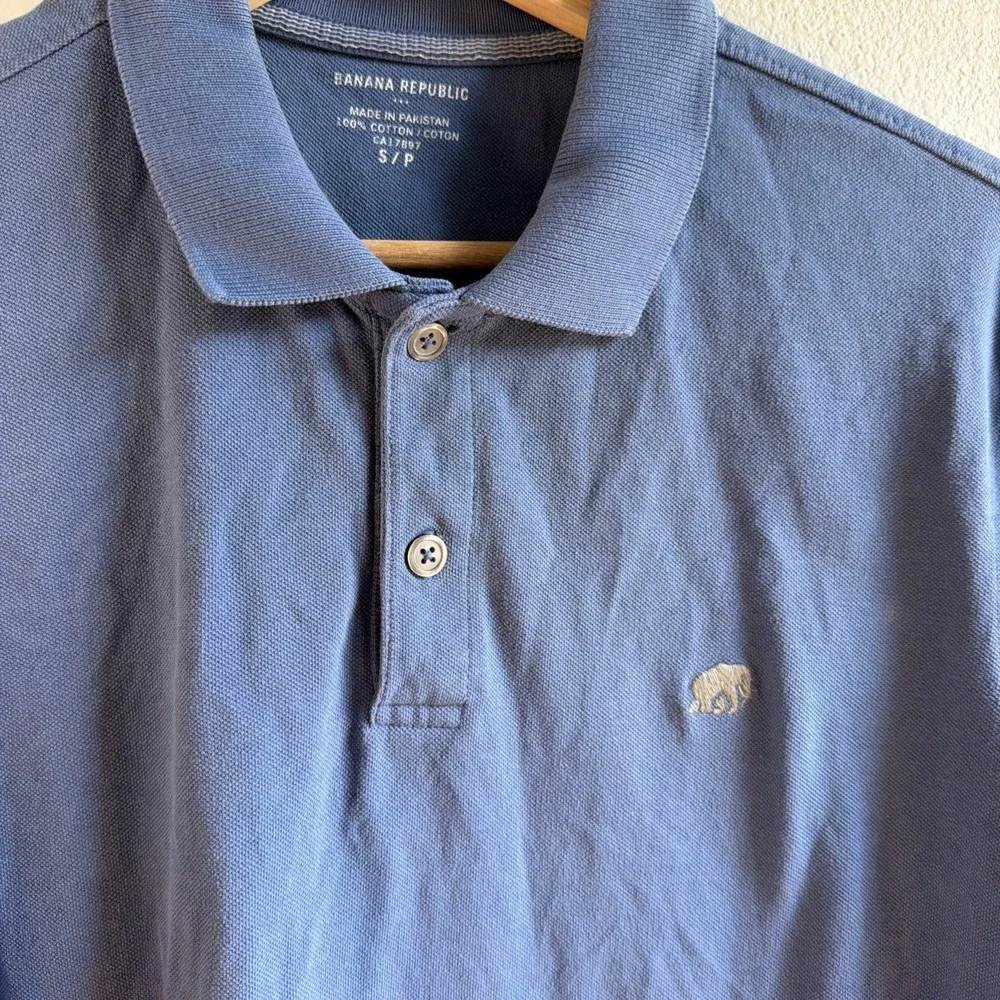 Banana Republic Mens Solid Blue Heritage Elephant Logo Pique Polo Shirt S